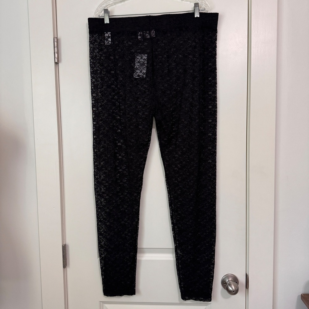 NEW Logo Lori Goldstein 1X Black Floral Lace Sheer Leggings 80s Y2K Layering - Picture 3 of 8